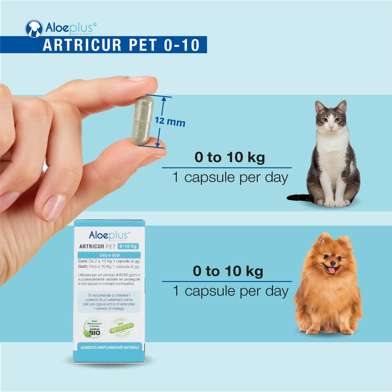 Artricur Pet Joint Supplement for Dogs and Cats 0-1 Kg - 100% Natural Joint Health Supplement with Organic Aloe Arborescens, Spirulina, Boswellia, Devil's Claw, 60 Capsules - PawsPlanet Australia