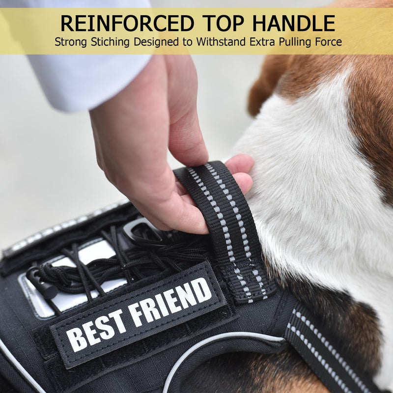 PET MARVEL Heavy Duty Dog Harness with Handle, No Pull Adjustable Outdoor Vest with Metal Buckles, MOLLE Panel & Reflective Strips for Medium Large Dogs M(Neck:16-22",Chest:22-33") Black