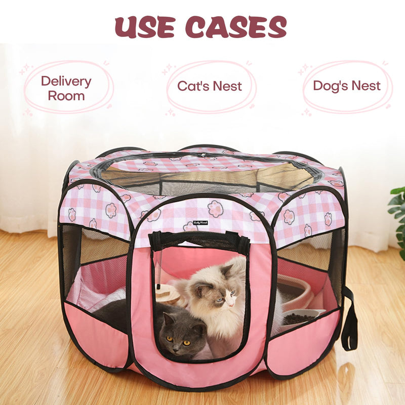 Lucky Monet Foldable Dog Playpen Cat Puppy Playpen Indoor Pop Up Pet Animal Playpen Outdoor Kennel Cage Pen Tent for Small Medium Dog Puppy Cat Kitten Rabbit - Small, Pink Small(29"x29"x16")