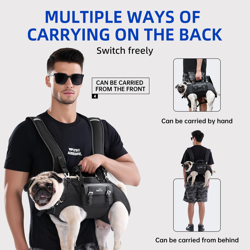 Dog Backpack Carrier for Dogs,Dog Lift Harness,Adjustable Padded Breathable Straps for Dogs, Disabled, Joint Injuries, Arthritis,L L（18.5-30lbs） Black - PawsPlanet Australia