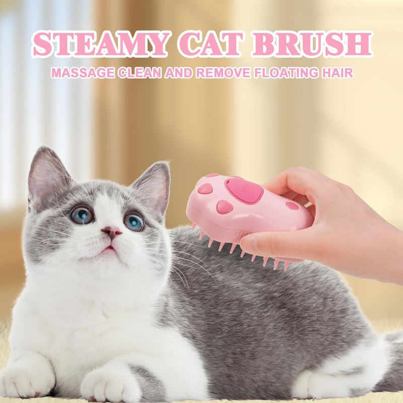 FRAMICS 3-in-1 Rechargeable Silicone Pet Brush - Steamy Self-Cleaning Massage Comb for Cat and Dog Hair Removal (Pink) 1 Pcs Cat Claw-Pink