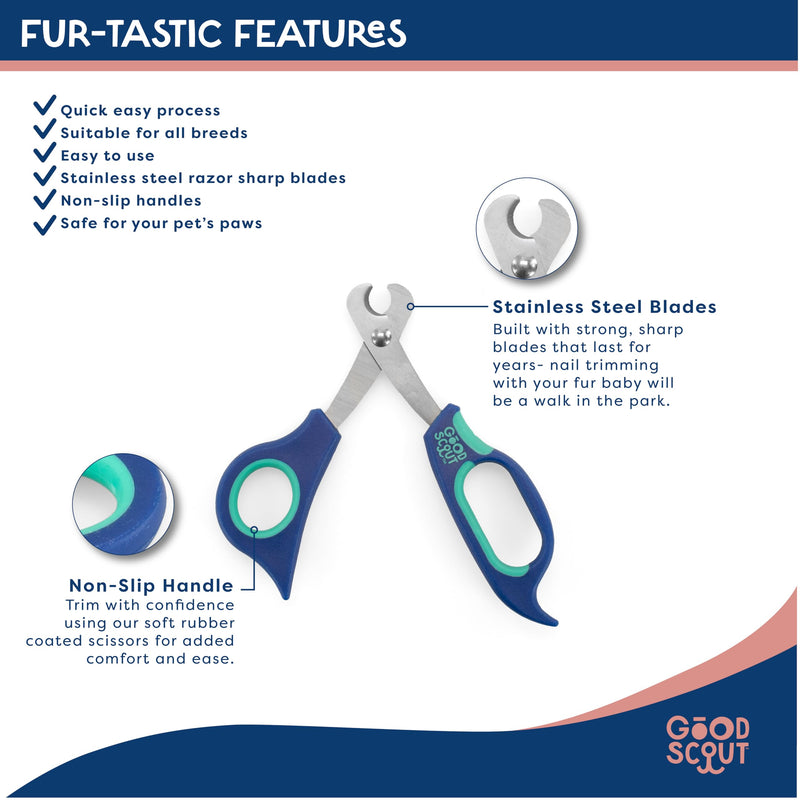 Good Scout Medium Pet Nail Clippers, Best Dog Nail Trimmers & Cat Nail Trimmers, Non-Slip Handle Canine Nail Clippers with Stainless Steel Strong Blades for Quick & Easy Nail Trimming, 5.5-Inch 5.5 Inch - PawsPlanet Australia