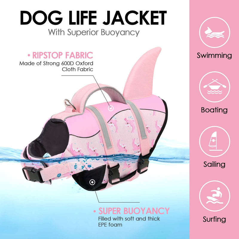 AOFITEE Dog Life Jacket, Dog Life Vest for Swimming, High Flotation Large Dogs Swim Vest with Rescue Handle and Reflective Stripe, Dogs Lifesaver Swimsuit for Boating Summer Pool Beach, Pink Whale XL X-Large - PawsPlanet Australia