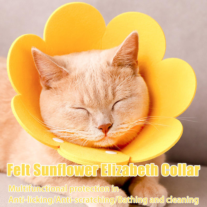 Adjustable Cat Recovery Collar, Soft Elizabethan Protective Cone for Cats After Surgery, Cute Sunflower Design, Comfortable Skin-Friendly EVA Collar to Prevent Licking Wounds (Fits 17-27cm Neck)