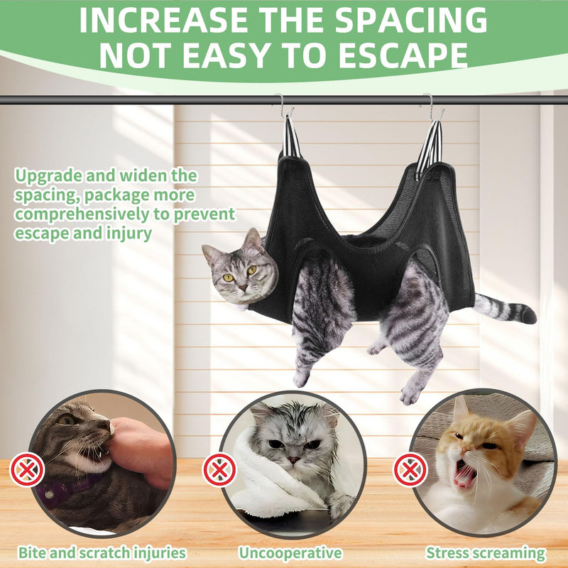 Pet Grooming Hammock Dog Cat Grooming Harness for Small Medium Dogs Cats Nail Cutting Trimming Bathing Claw Care Ears Care Washing Breathable Mesh Sling Helper with Reinforced Hooks (Black) - PawsPlanet Australia