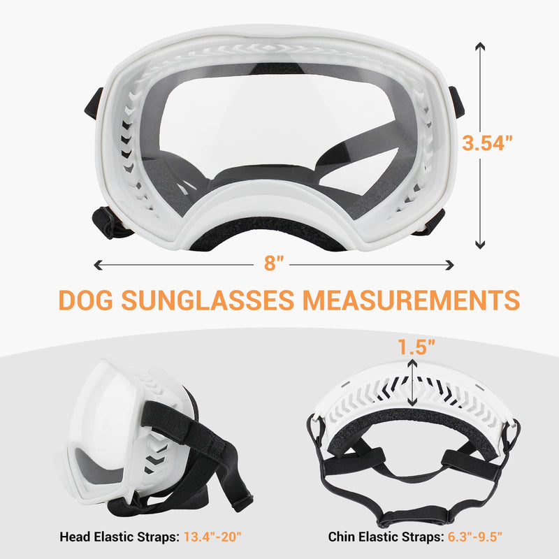 PETLESO Dog Goggles Large Breed, Dog Sunglasses for Large Dog Clear Goggles Eye Protection for Medium Dog Outdoor, Clear White