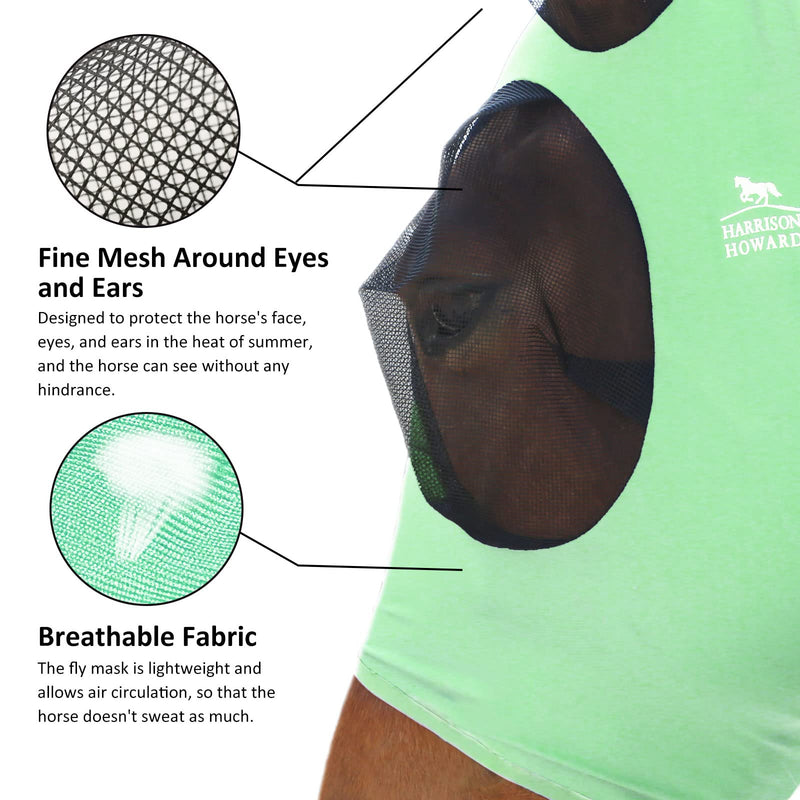Harrison Howard Super Comfort Stretchy Fly Mask Large Eye Space with UV Protection Soft on Skin with Breathability Cool Mint S Pony Pony (Small) - PawsPlanet Australia