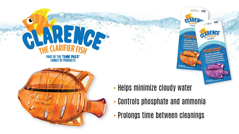 Clarence the Clarifier Fish - 3 pk, Purple - Aquarium Treatment, Clear Cloudy Fresh-Saltwater, Fish-Plant Safe, 10gal Tank Maintenance Each 3 Pack
