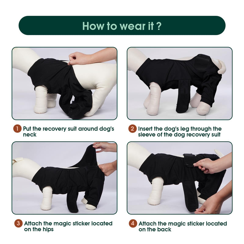 Kuoser Dog Surgery Suit Female Spay, Male Dog Recovery Sleeve Back Leg, Thigh Wound Protective Recovery Suit for Dogs, Dog Rear Leg Sleeve to Stop Licking, Pet Surgical Suit Puppy Onesie Bodysuit L Black - PawsPlanet Australia