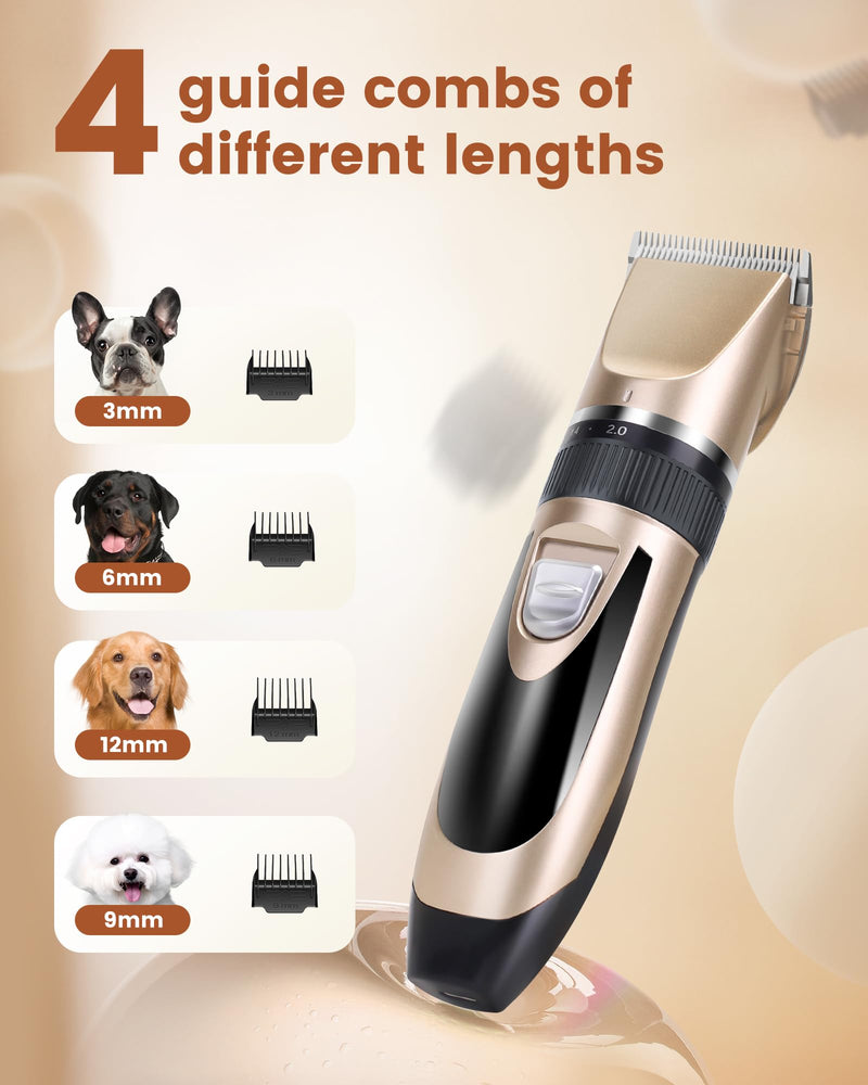 2 in 1 Dog Grooming Kit, Low Noise Rechargeable Dog Clippers for Grooming, Cordless Dog Grooming Clippers and Dog Paw Trimmer, Dog Shavers for Grooming Small Dogs Cats Animals Gold
