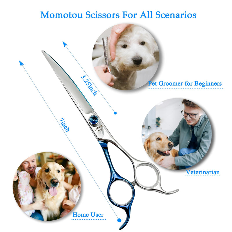 7'' Dog Grooming Scissors Set Straight Thinning Curved Chunker Shears 4pcs in 1 Set with Comb Dog Grooming Scissors Kit for Dogs and Cats 7'' - PawsPlanet Australia