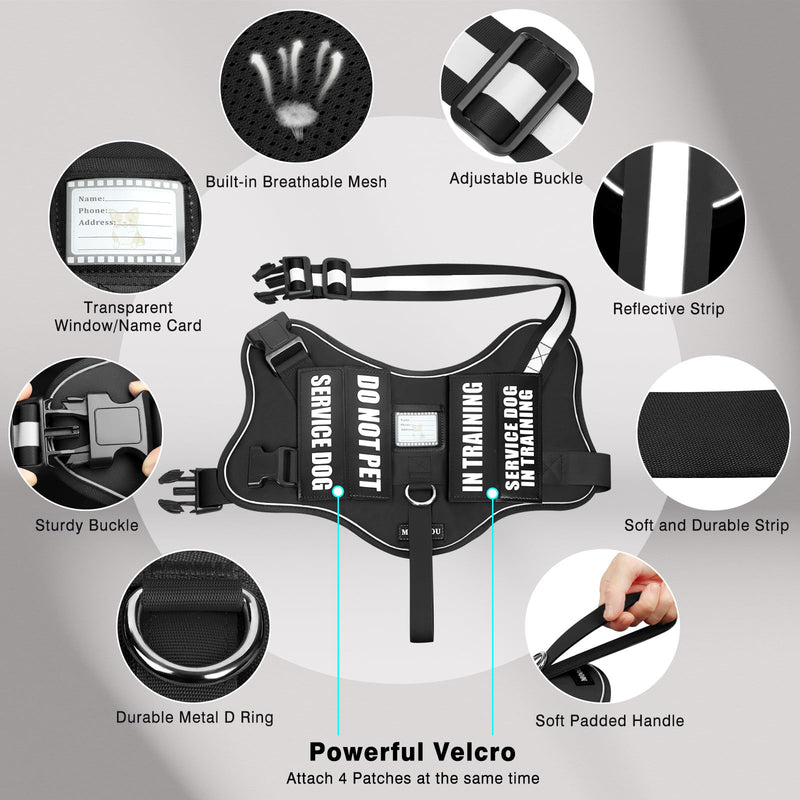 Service Dog Vest Harness and Leash Set+10 Patches,No Pull&Easy Walk Reflective Dog Harness with Soft Padded Handle for Training/Everyday,Fit Small/Medium/Large/Extra-Large Dogs(Black XL) Extra-large Black - PawsPlanet Australia