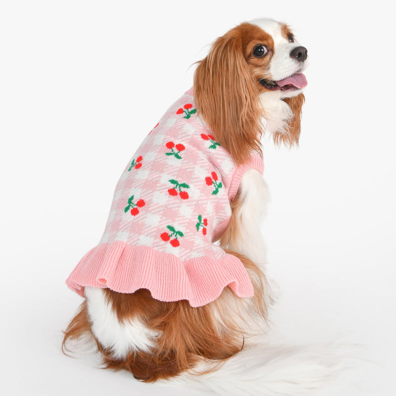 Puppia Rio Dog Knit Dress Winter Season for Small and Medium Dogs, Light Pink, Large