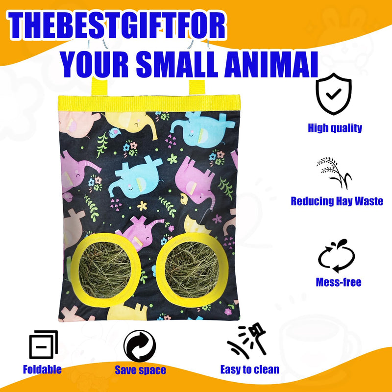 2 Pcs Rabbit Hay Feeder Bag, Hanging Hay Feeder for Small Pets - Guinea Pigs, Rabbits, Chinchillas, Hamsters - Washable Bunny Hay Bag with 2&3-Hole Design (Elephant) elephant - PawsPlanet Australia