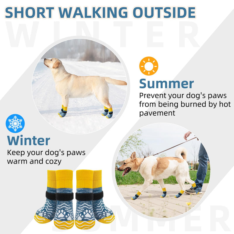 PUPTECK Anti Slip Dog Socks, Shoes with Grippers to Prevent Licking Hardwood Floors Traction, Rubber Boots & Paw Protectors for Small Medium Large Dogs, Senior Dogs Booties, Blue M Medium (2 Pair) Nevy&Yellow - PawsPlanet Australia