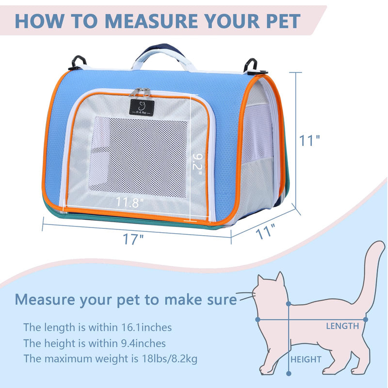 A 4 Pet Cat Carrier, Airline Approved Pet Carrier for Small Medium Cats Dogs Puppy with Safety Tether, Lightweight EVA Soft-Sided Bag, Anti-Collapse for Plane Car Train Vet