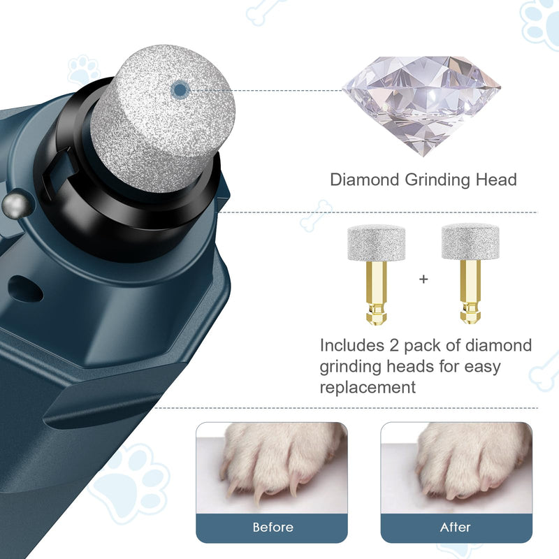 Dog Nail Grinders, Dog Claw Clippers Quiet Rechargeable Electric Dog Nail Trimmer 6-Speed, 3 Types of Nail Polish Port with LED Light for Large Medium Small Dogs - PawsPlanet Australia