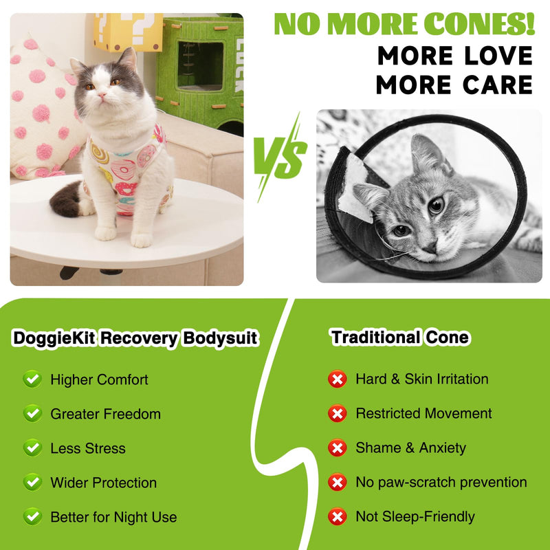Cat Recovery Suit After Surgery, Anti Licking Onesie Postoperative Shirt for Female Spay Male Neuter, Soft Breathable Bodysuit Pajamas for Abdominal Wound Kitten E-Collar & Cone Alternative Donut M