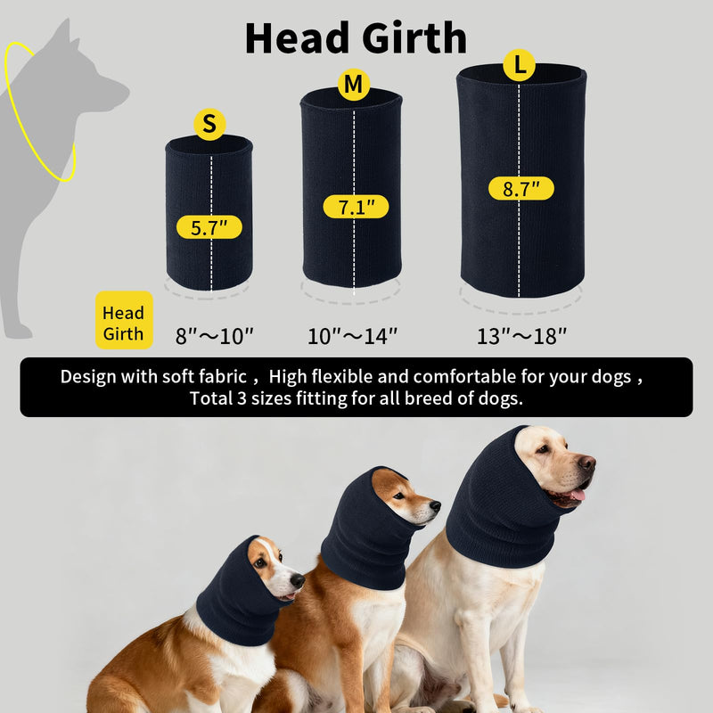 3 Pack Dog Calming Ear Cover for Small, Medium, Large Sizes, Soft & Stretchy Pet Anxiety Relief Hoodie Dog Cat Ear Muffs Noise Reducing for Thunder,Fireworks,Grooming Drying (Black) Black