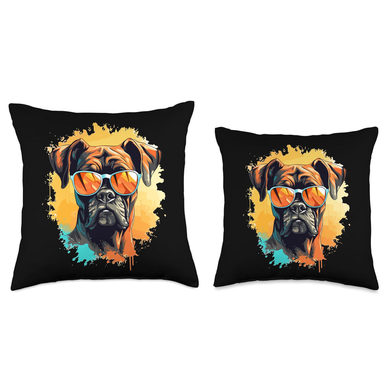 Boxer Dog Breed Pet Designs Boxer Dog Breed Pet with Sunglasses Throw Pillow, 16x16, Multicolor - PawsPlanet Australia