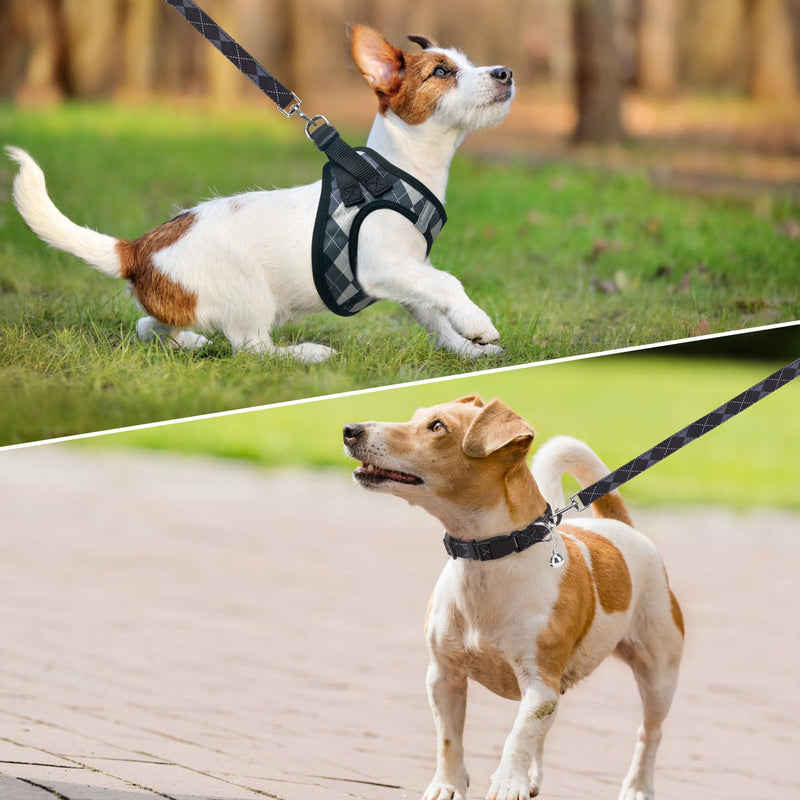 SCENEREAL Small Dog Harness and Leash Collar Set, Step in No Pull Soft Mesh Dog Harnesses for Small Medium Sized Dogs Puppy and Cats Outdoor Walking, No Chock Reflective Vest Harness, Black Plaid S S: Chest Girth: 14.5"-16" - PawsPlanet Australia