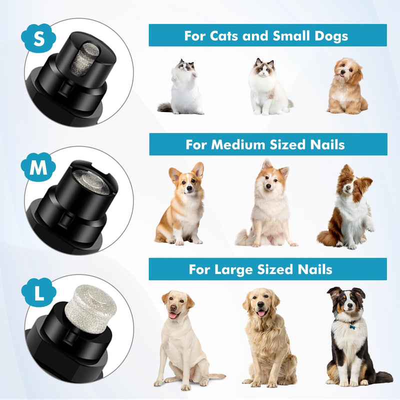 Pet Dog Nail Grinder, Professional Pet Nail Grinder Low Noise, 2-Speed Mode Dog Claw Grinder Pet Nail Trimmer with LED Light, for Small Medium Large Breed Dog and Cat (Black) - PawsPlanet Australia