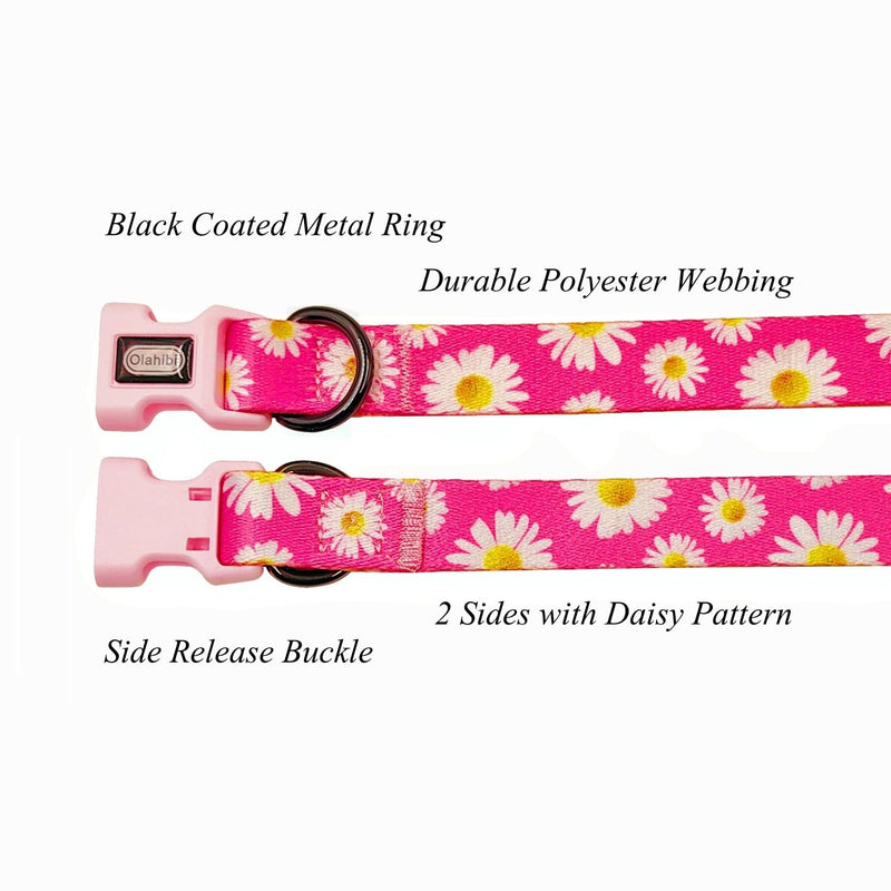 Dog Collar and Leash Set, Cute Pink Daisy Pattern, Polyester Material, 5ft Leash, for Small Dogs.(S, Daisy Set) Daisy Hot Pink