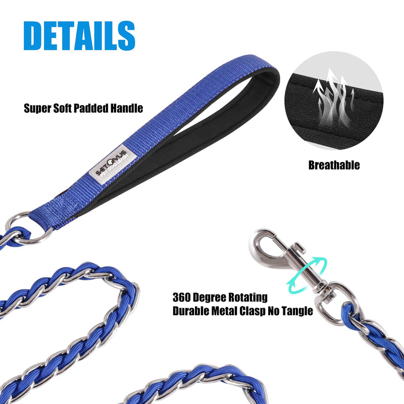 Chain Dog Leash Chew Proof Metal for Medium Large Dogs, Anti Bite 4FT Strong With Comfortable Soft Padded Handle Blue 3.0 4FT(5-30lb) - PawsPlanet Australia