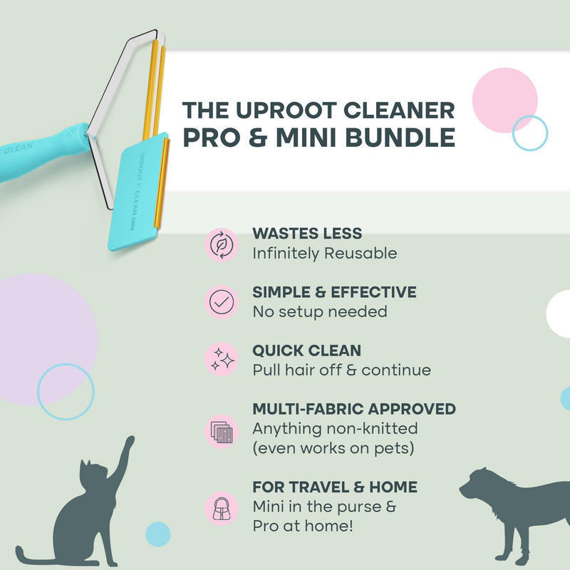 Uproot Cleaner Pro Pet Hair Remover & Mini - Dog Hair Remover Multi Fabric Edge & Carpet Scraper - Cat Hair Remover for Couch, Pet Towers & Car Detailing - The Hairy-Situation Survival Kit! Pro & Mini - PawsPlanet Australia