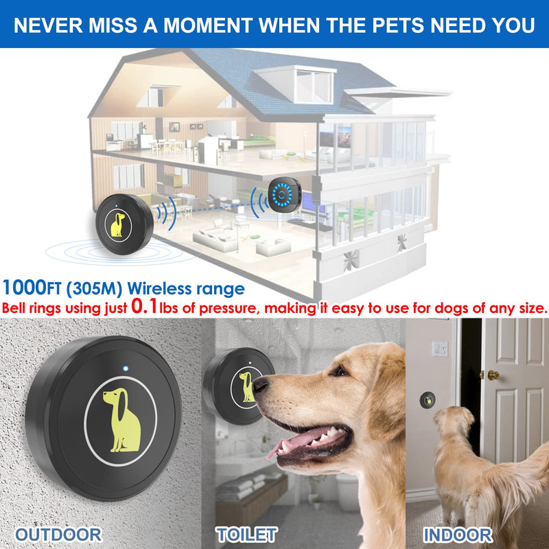Dog Doorbell, Dog Bell for Training Doggie Door Bell for Dog Puppy Training Sliding Door/Go Outside Doorbell and Waterproof Touch Button 1 Transmitter + 1 Receiver - PawsPlanet Australia