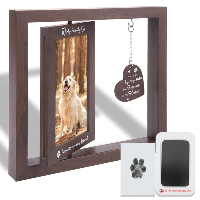 EXPAWLORER Pet Memorial Gifts for Dogs Cats - Dog Memorial Gifts for Loss of Dog, Rotating Wooden Dog Picture Frame with Paw Print Ink Pad, Dog Bereavement Gifts Pet Loss Sympathy Remembrance Gift