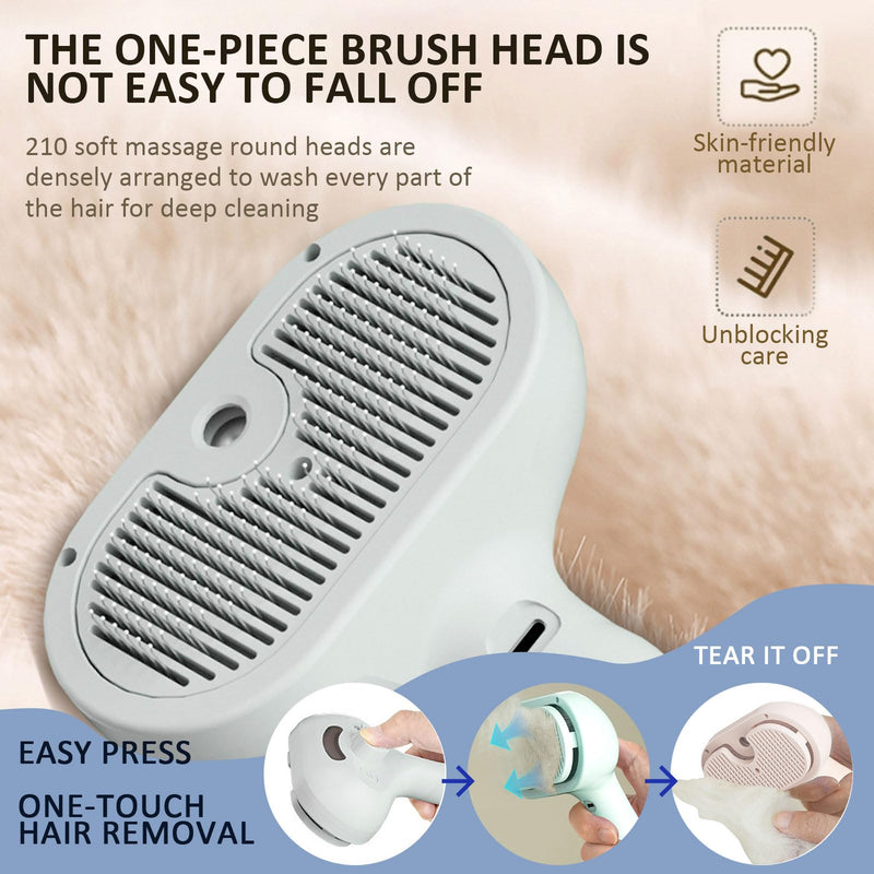 Fresh Fur Shower Brush for Dogs, 3 In 1 Self Cleaning Steamy Pet Brush, Pets Spray Hair Removal Comb - Anti-Static, Dog Grooming Tool With Steam | Skin-Friendly Design (White) White - PawsPlanet Australia