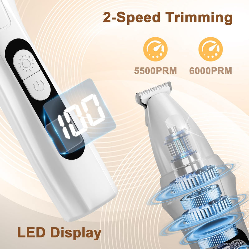 Dog Paw Trimmer with LED Display, 35dB Low Noise Electric Dog Clippers for Grooming, Cordless Paw Trimmers for Dog's Feet, Eyes, Ears, Face, Rump with LED Light (White) - PawsPlanet Australia