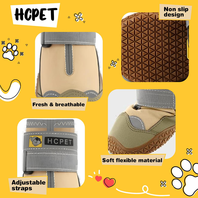 Hcpet Dog Shoes for Dogs, Dog Booties for Dogs, Anti-Slip Dog Boots & Paw Protectors for Hot Pavement Winter Snow Hiking with Reflective Straps Khaki Size 6, 4PCS Width 2.36 in - PawsPlanet Australia