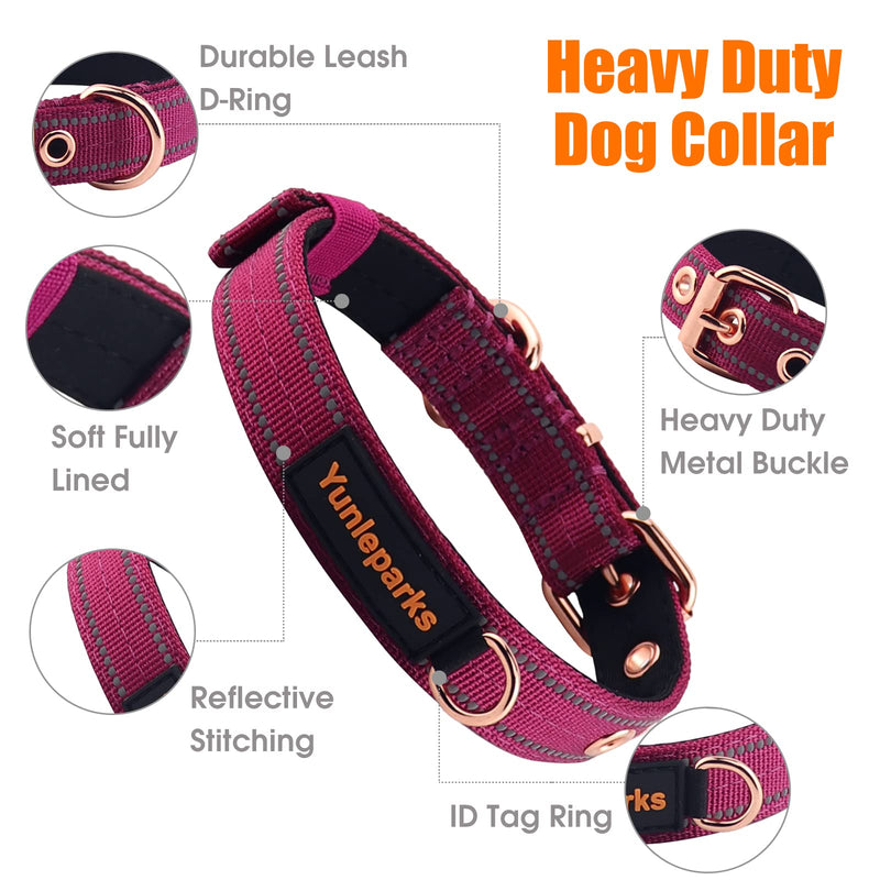 Neoprene Padded Dog Collar, Nylon Collar for Small to Large Dogs, Heavy Duty with Metal Buckle, Reflective(Large, Wine red) Large (Pack of 1) - PawsPlanet Australia