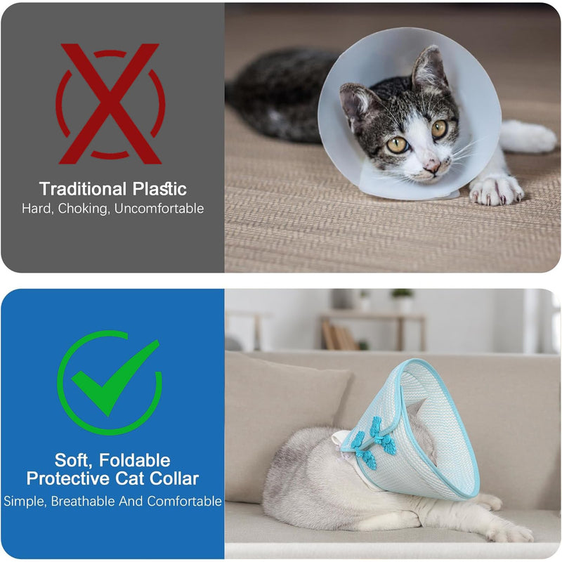 Cat Elizabethan collar, Soft Adjustable Elizabethan collar for cats, Prevents licking of wounds, Cat collar for post-surgery, sterilization & skin care (Blue, M)