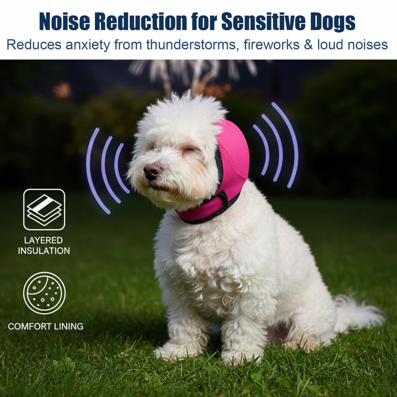 Dog Swim Ear Covers, Waterproof Dog Ear Covers for Grooming, Adjustable Pet Shower Wrap Snood with Noise Protection for Swimming, Bathing, Anxiety Relief (Rose Red, M)