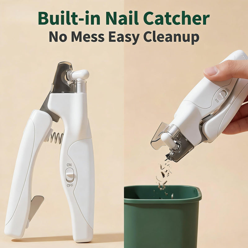 Rechargeable Cat Claw Clipper with LED Light for Dogs & Cats, Professional Trimmer Grooming Tool with Nail Trapper & Free Nail File, Pet Nail Clippers for Cat, Kitten, Puppy, Small Dog, Birds, Rabbit