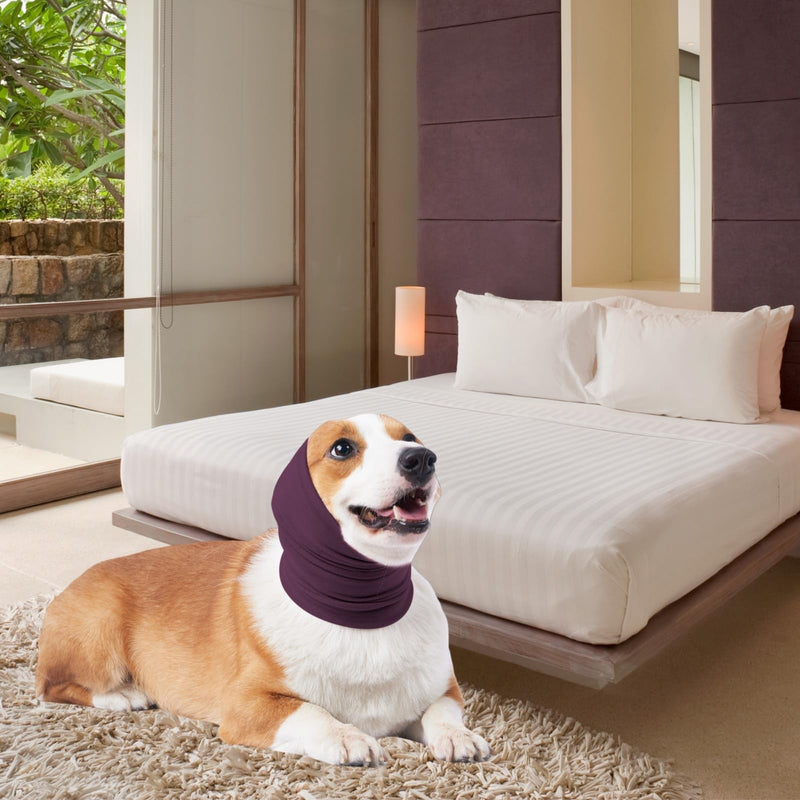 Dog Calming Hoodie Head Wrap,No Shake Anxiety Relief Quiet Thunder Vest for Dogs,Ear Protection Head Muffs for Grooming,Pet Covers for Fireworks,Vet Visits,Bathing,Purple,S