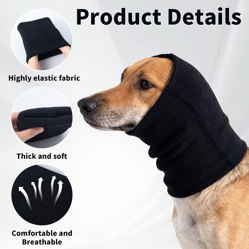 3 Pack Dog Calming Ear Cover for Small, Medium, Large Sizes, Soft & Stretchy Pet Anxiety Relief Hoodie Dog Cat Ear Muffs Noise Reducing for Thunder,Fireworks,Grooming Drying (Black) Black
