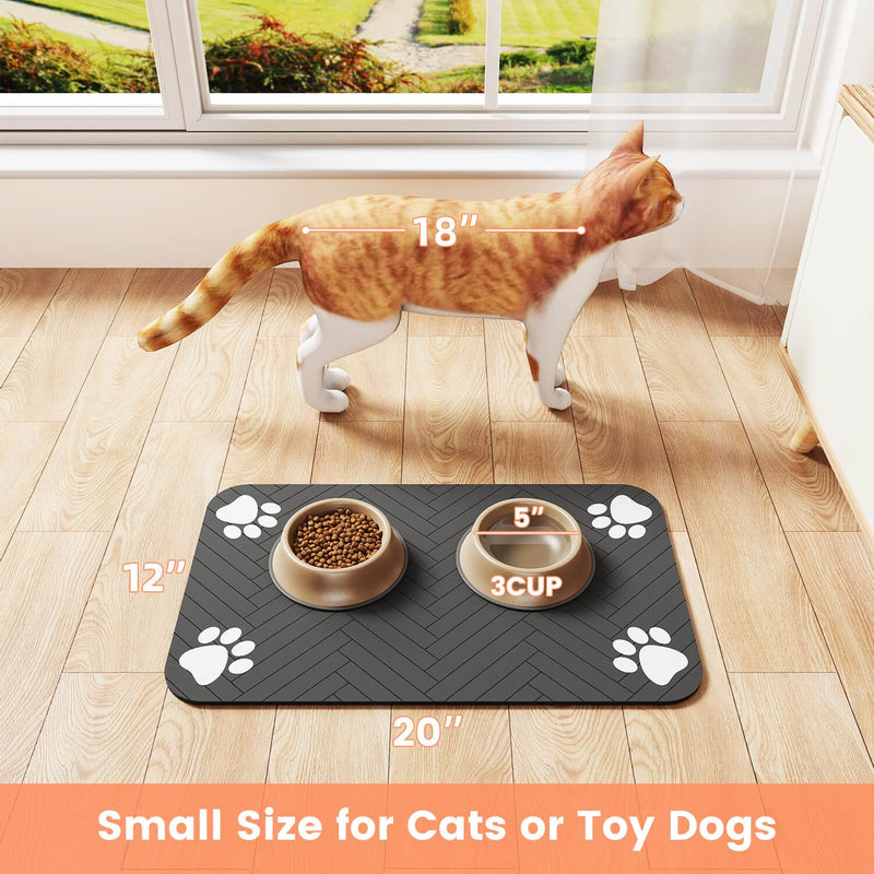 Pet Feeding Mat-Absorbent Pet Placemat for Food and Water Bowl, with Waterproof Rubber Backing, Quick Dry Water Dispenser Mat for Dog and Cat (12"x20", Striped Dark Gray) 12"x20" - PawsPlanet Australia