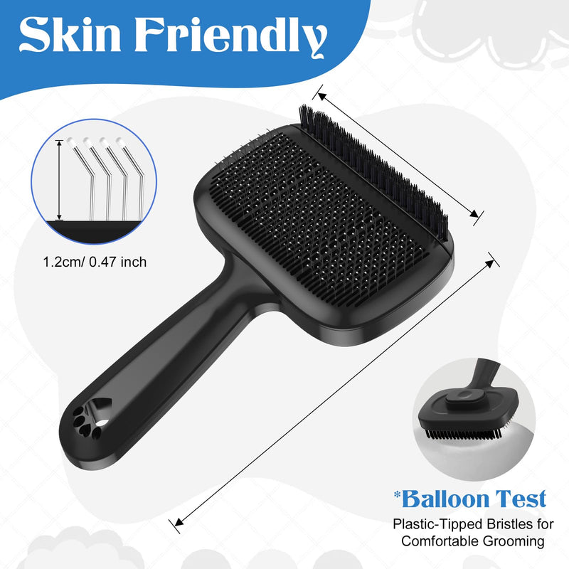 Self Cleaning Shedding Brush - Skin Friendly Grooming Tool for Dogs & Cats, Bristle Brush and Long/Short Needles Design, Deshedding and Hair Removal for Long & Short Haired Pets (Black) Black - PawsPlanet Australia