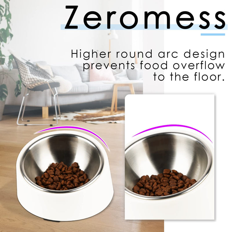 Super Design Mess Free 15° Slanted Bowl for Dogs and Cats, Tilted Angle Bulldog Bowl Dog Feeder, Non-Skid & Non-Spill, Easier to Reach Food S/0.5 Cup White - PawsPlanet Australia
