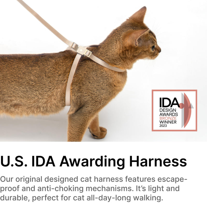 Cat Harness Escape-Proof Anti-Choking Adjustable Nylon Harness Lightweight with Anodized Aluminum Buckle, Ideal for Cats Outdoor Walking and Training, IDA Award (Blush Pink, S (13.8")) S (13.8") Blush Pink - PawsPlanet Australia