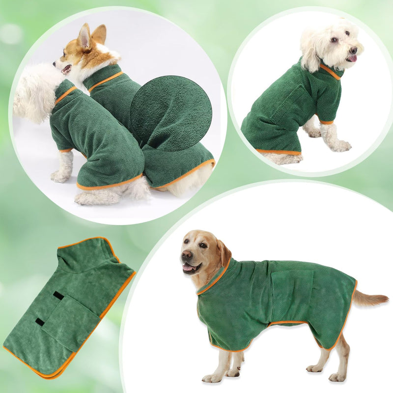 Microfiber Dog Towel Robe – Absorbent Quick Dry Bathrobe for Small, Medium, Large Pets – Adjustable Neck & Waist for Dogs, Cats 77-100 lbs – Dark Green XL - PawsPlanet Australia