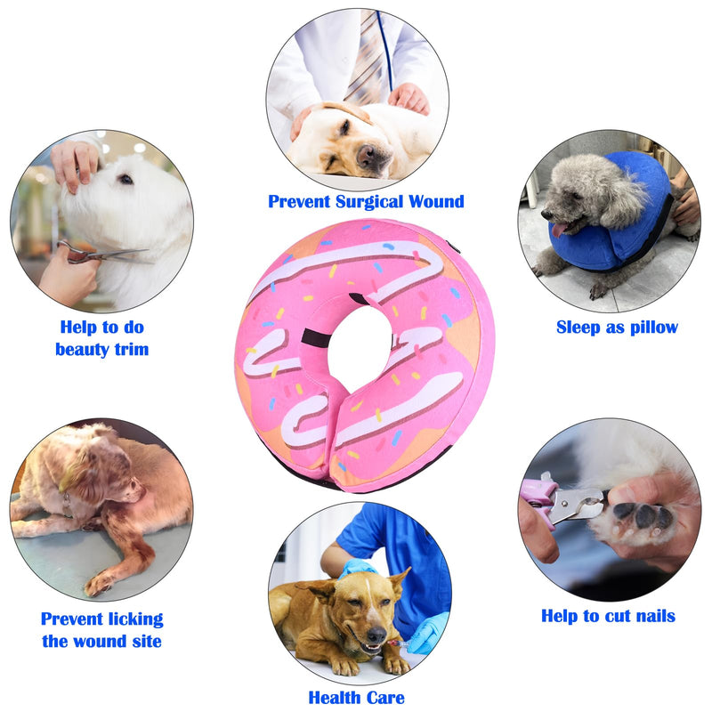 Inflatable Dog Cone, Soft Adjustable Blow up Donut Collar for After Surgery - Suitable for Small, Medium, Large Dogs and Cats Yellow/Pink Cream