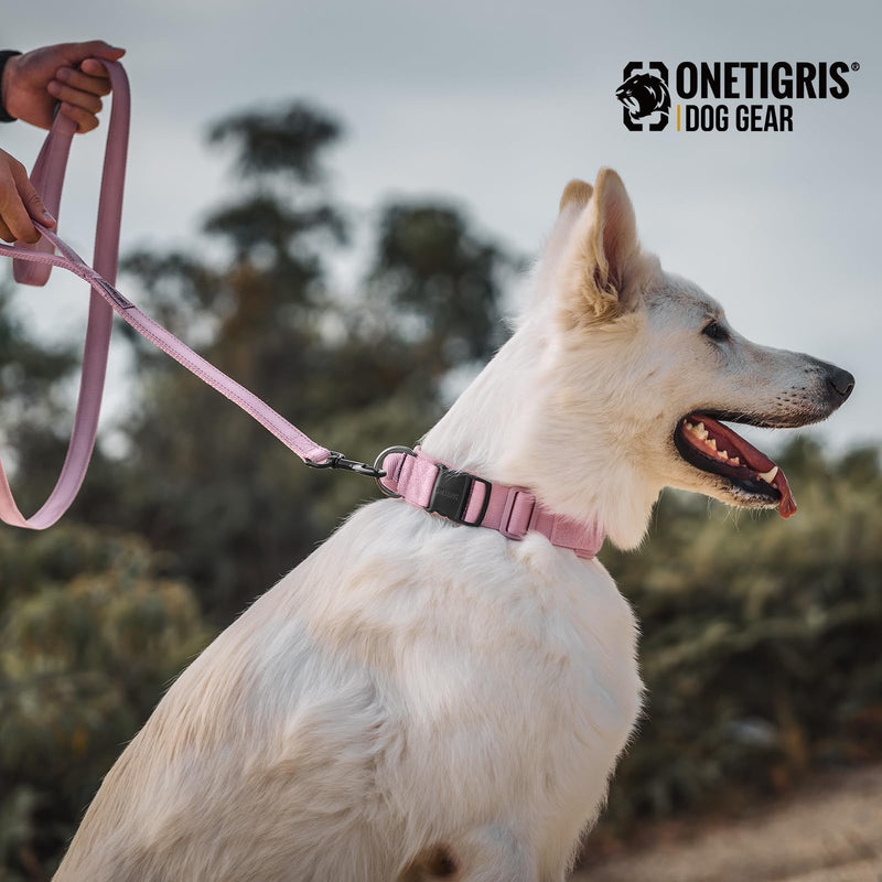 OneTigris Tough Dog Collars, Tactical Dog Collar with Handle, Milltary Adjustable Dog Collar with Heavy Duty Metal Buckle for Training (Large,Pink) L Pink - PawsPlanet Australia