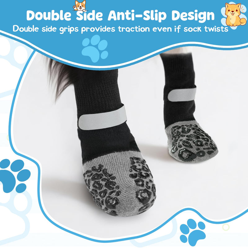 Dog Paw Protectors Socks for Hot & Cold Pavement, Anti Slip Dog Shoes with Maximum Grip to Prevent Licking Paws, Slipping, Paw Protector Boots for Small Medium Large Senior Dogs (Black Leopard, XS) Black leopard XS(4 pcs) - PawsPlanet Australia