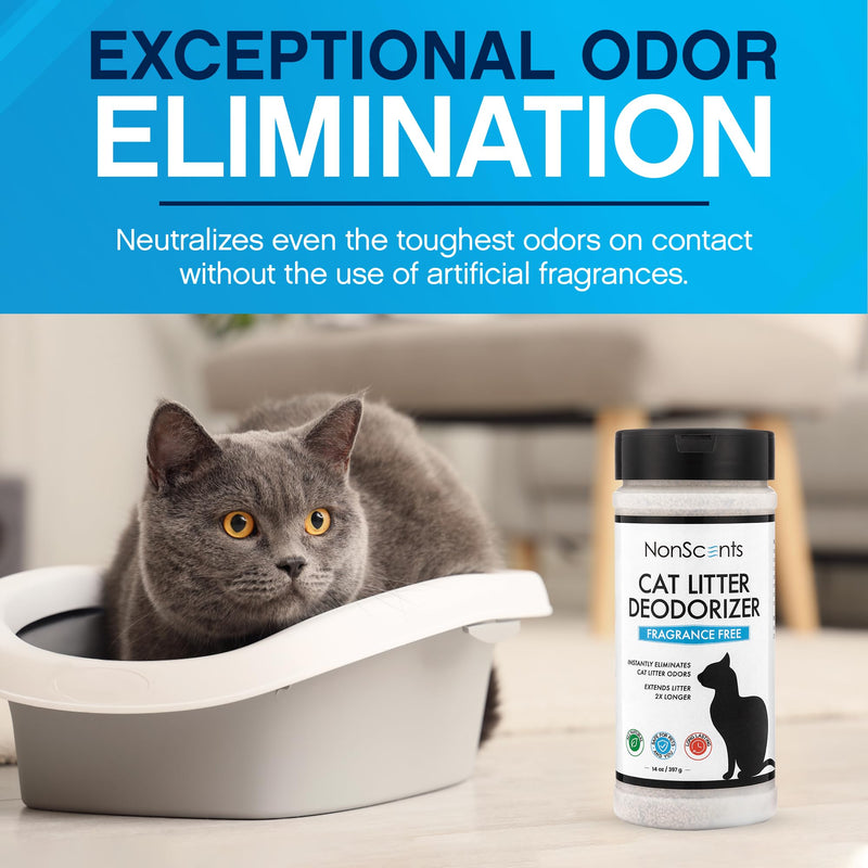 NonScents Cat Litter Deodorizer - Litter Box Odor Eliminator - Less Scooping Extends Kitty Litter Lifespan - Fragrance-Free Formula Eliminates Unpleasant Cat Odors - Fresh Scent Litter Pans (2-Pack) 14 Oz (Pack of 2)