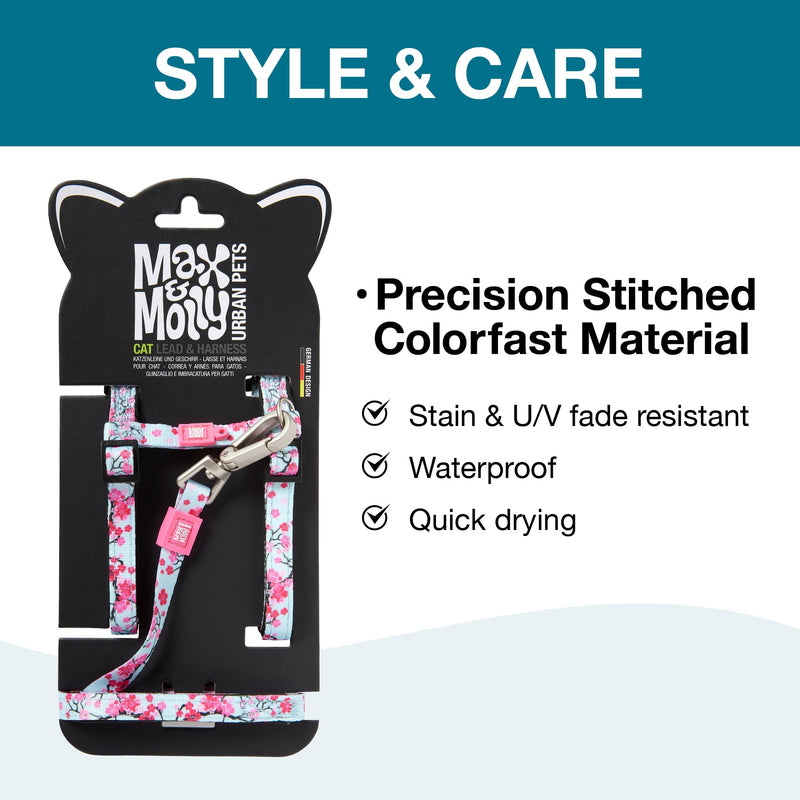 Max and Molly Adjustable Cat Harness and Leash Set - Escape-Proof Cat Harness with Leash for Outdoor Walking and Exploring - Tropical Design (Cherry Bloom) Cherry Bloom - PawsPlanet Australia